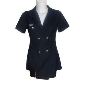 Black Punk Short Sleeve Double Breasted Button Up Mini Dress w/Silver Accents M